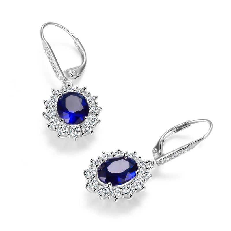 YFN Sterling Silver Created Oval Cut Birthstone Drop Dangle Women Leverback Earrings (September-Sapphire Earrings) - Image 5